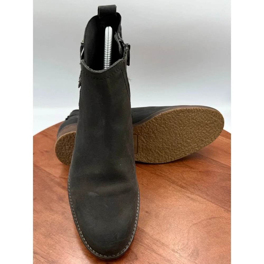 Fat Face Black Leather Buckle Ankle Boots Zip Up Womens 8.5 Boho Western Classic